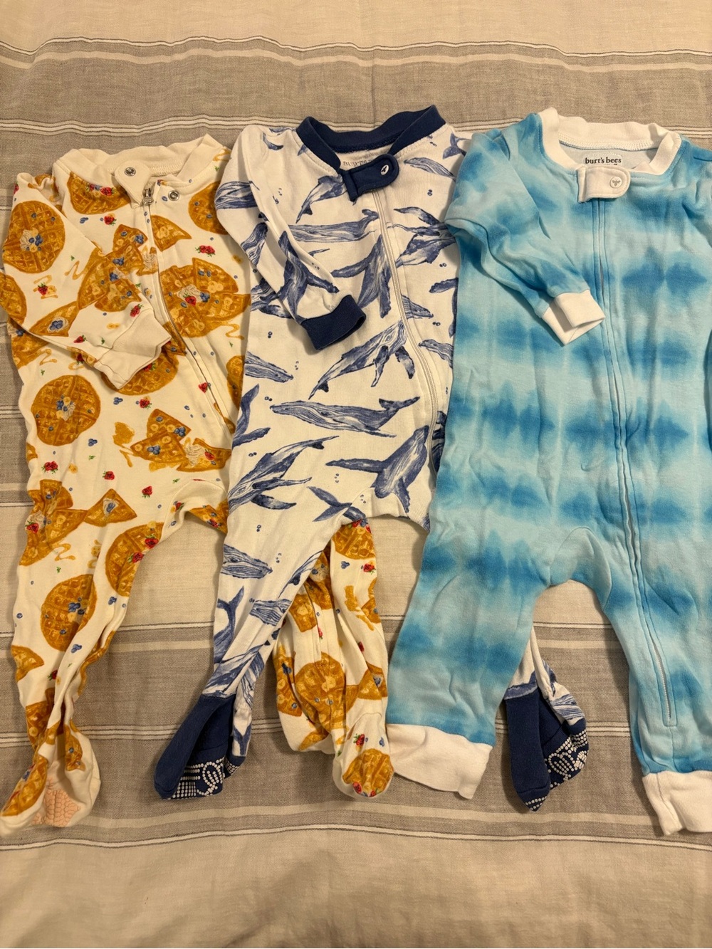Burt’s Bees Baby 3-6M Pajama Bundle - Waffles, Whales, and Blue Tie-dye